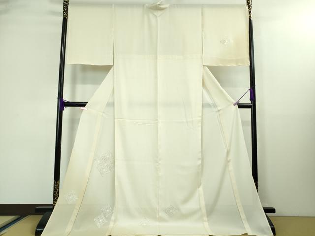 平和屋本店＊極上 夏物 訪問着 絽 銀駒刺繍 総刺繍 花菱文 象牙色地 暈し染め ロング丈 銀糸 逸品 未使用 DZAA8383kh5