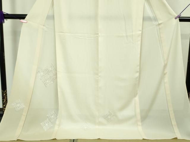 平和屋本店＊極上 夏物 訪問着 絽 銀駒刺繍 総刺繍 花菱文 象牙色地 暈し染め ロング丈 銀糸 逸品 未使用 DZAA8383kh5