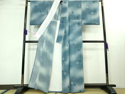 平和屋本店■極上　夏物　池田重子コレクション　小紋　絽縮緬　流水花文　暈し染め　銀彩　伊と幸　反端付き　逸品　未使用　DZAA8384kh5