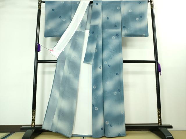 平和屋本店■極上　夏物　池田重子コレクション　小紋　絽縮緬　流水花文　暈し染め　銀彩　伊と幸　反端付き　逸品　未使用　DZAA8384kh5