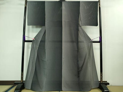 平和屋着物＊極上 夏物 小紋 絽 色紙並べ 黒×白 逸品 未使用 DZAA8391kh5