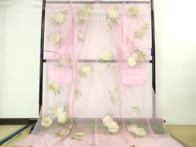 平和屋本店＊極上 夏物 お引きずり・お引き摺り・引き振袖 オーガンジー 舞花文 暈し染め 金銀彩 洗える着物 逸品 DZAA8396kh5