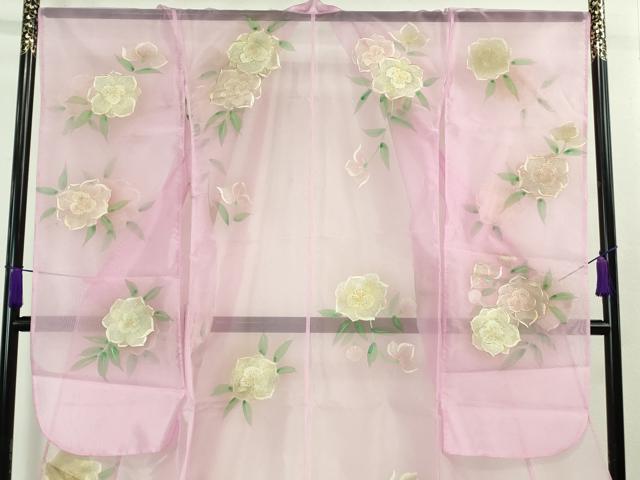 平和屋本店＊極上 夏物 お引きずり・お引き摺り・引き振袖 オーガンジー 舞花文 暈し染め 金銀彩 洗える着物 逸品 DZAA8396kh5