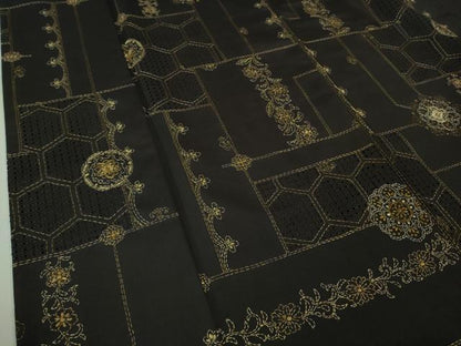 平和屋本店■極上　中国三大刺繍　スワトウ刺繍　汕頭刺繍　刺し子　総刺繍　本場大島紬　正倉院花唐草文　黒紅色地　逸品　DZAA8400kh5