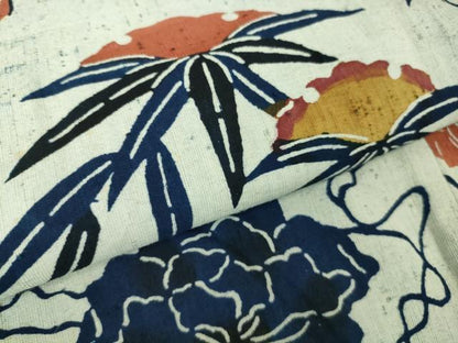 平和屋本店■極上　浦野理一　経節紬　型染　藍　草花文　逸品　DZAA8406kh5