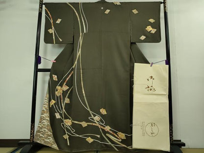 平和屋本店■極上　銀座きしや　訪問着　駒刺繍　源氏香　蔓帯花文　千歳茶色地　金彩　たとう紙付き　逸品　未使用　DZAA8410kh5