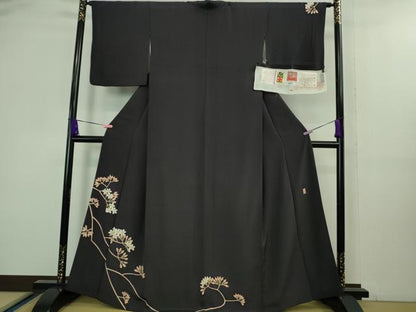 平和屋本店■極上　本加賀友禅作家　松井眞夫　訪問着　桜蕾　紫黒色地　証紙付き　逸品　DZAA8422kh5