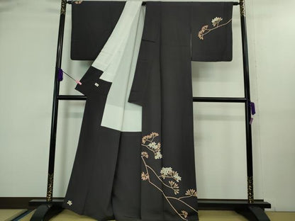 平和屋本店■極上　本加賀友禅作家　松井眞夫　訪問着　桜蕾　紫黒色地　証紙付き　逸品　DZAA8422kh5