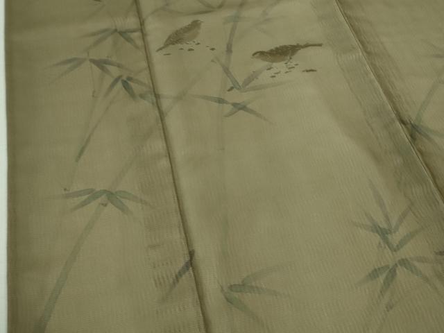 平和屋着物▽極上 訪問着 無双 紗袷 紗×紗 手描き 笹竹に雀 空五倍子色地 逸品 DZAA8423kh5