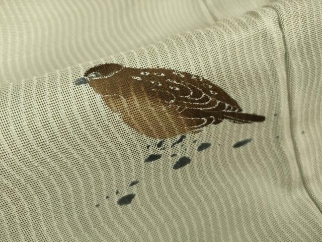 平和屋着物▽極上 訪問着 無双 紗袷 紗×紗 手描き 笹竹に雀 空五倍子色地 逸品 DZAA8423kh5