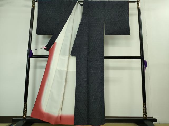 平和屋着物●極上　本場結城紬　重要無形文化財　100亀甲　名物裂　切嵌　濃紺地　証紙付き　逸品　DZAA8424kh5