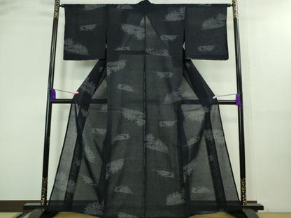 平和屋着物＊極上 夏物 小千谷紬 紗 籬草葉文 濃紺地 逸品 未使用 DZAA8426kh5