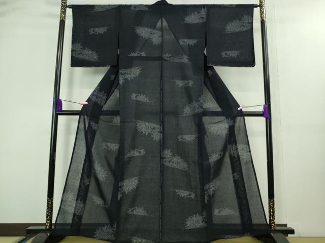 平和屋着物＊極上 夏物 小千谷紬 紗 籬草葉文 濃紺地 逸品 未使用 DZAA8426kh5