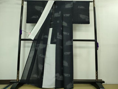 平和屋着物＊極上 夏物 小千谷紬 紗 籬草葉文 濃紺地 逸品 未使用 DZAA8426kh5
