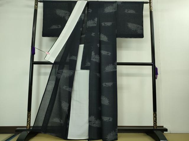 平和屋着物＊極上 夏物 小千谷紬 紗 籬草葉文 濃紺地 逸品 未使用 DZAA8426kh5
