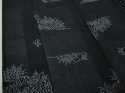 平和屋着物＊極上 夏物 小千谷紬 紗 籬草葉文 濃紺地 逸品 未使用 DZAA8426kh5