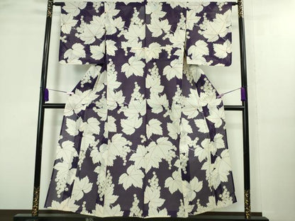 平和屋着物∴極上 夏物 小紋・浴衣兼用 綿絽 葡萄蔦の葉文 逸品 未使用 DZAA8432kh5