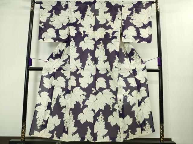 平和屋着物∴極上 夏物 小紋・浴衣兼用 綿絽 葡萄蔦の葉文 逸品 未使用 DZAA8432kh5