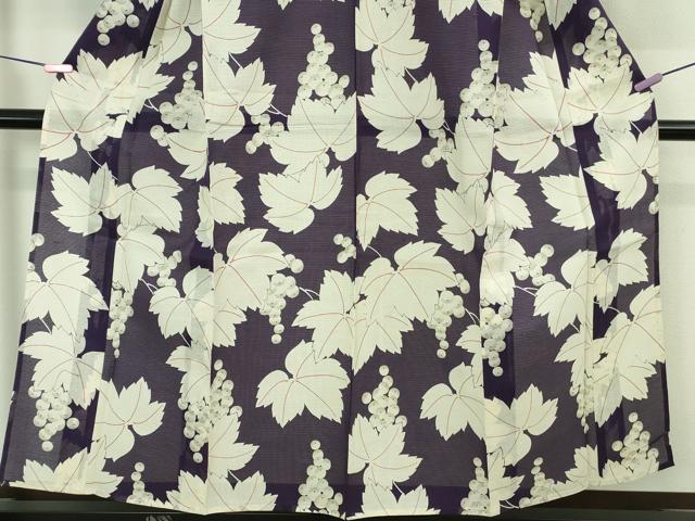 平和屋着物∴極上 夏物 小紋・浴衣兼用 綿絽 葡萄蔦の葉文 逸品 未使用 DZAA8432kh5