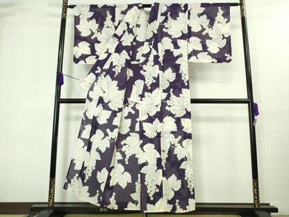 平和屋着物∴極上 夏物 小紋・浴衣兼用 綿絽 葡萄蔦の葉文 逸品 未使用 DZAA8432kh5