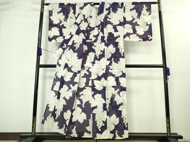 平和屋着物∴極上 夏物 小紋・浴衣兼用 綿絽 葡萄蔦の葉文 逸品 未使用 DZAA8432kh5