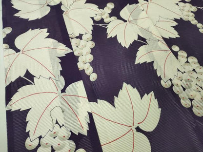 平和屋着物∴極上 夏物 小紋・浴衣兼用 綿絽 葡萄蔦の葉文 逸品 未使用 DZAA8432kh5