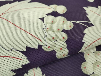 平和屋着物∴極上 夏物 小紋・浴衣兼用 綿絽 葡萄蔦の葉文 逸品 未使用 DZAA8432kh5