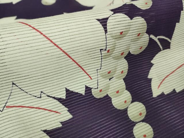 平和屋着物∴極上 夏物 小紋・浴衣兼用 綿絽 葡萄蔦の葉文 逸品 未使用 DZAA8432kh5