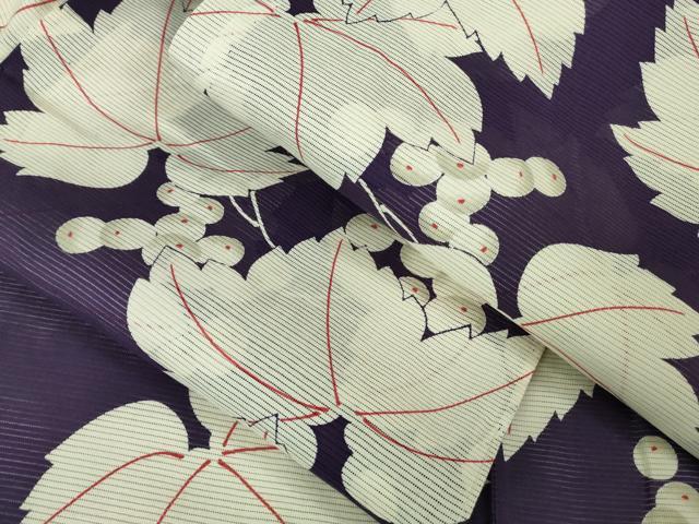 平和屋着物∴極上 夏物 小紋・浴衣兼用 綿絽 葡萄蔦の葉文 逸品 未使用 DZAA8432kh5
