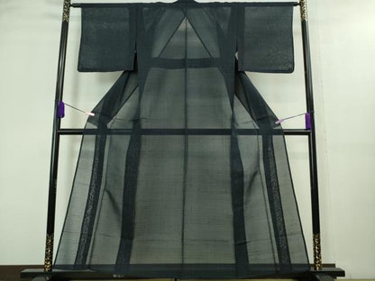 平和屋着物＊極上 夏物 紗紬 間道 濃紺地 逸品 未使用 DZAA8433kh5