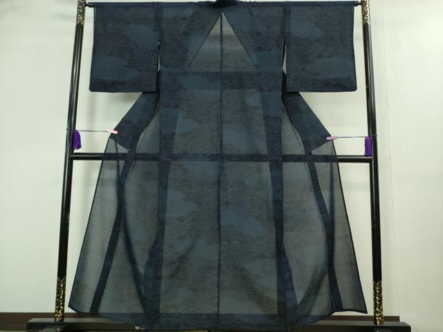 平和屋着物＊極上 夏物 結城紬 夏結城 雲取り笹花文 濃藍色地 逸品 DZAA8434kh5