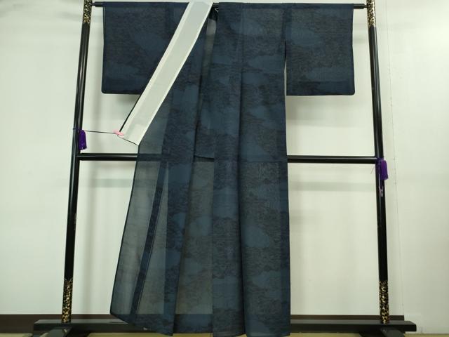 平和屋着物＊極上 夏物 結城紬 夏結城 雲取り笹花文 濃藍色地 逸品 DZAA8434kh5
