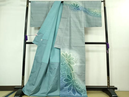 平和屋着物●極上 中国三大刺繍 スワトウ刺繍 汕頭刺繍 訪問着 本場染大島紬 花唐草文 暈し染め 逸品 未使用 DZAA8439kh5