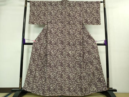 平和屋本店■極上　浦野理一　型染　小紋　葉尽くし　鬼しぼ縮緬　逸品　DZAA8444kh5