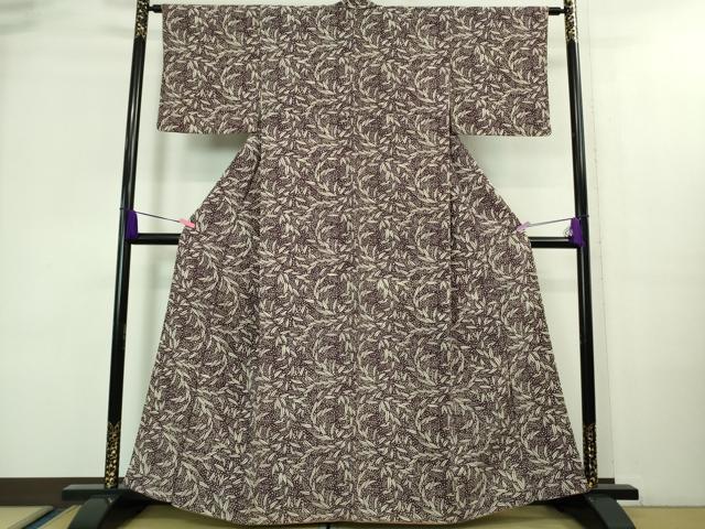 平和屋本店■極上　浦野理一　型染　小紋　葉尽くし　鬼しぼ縮緬　逸品　DZAA8444kh5