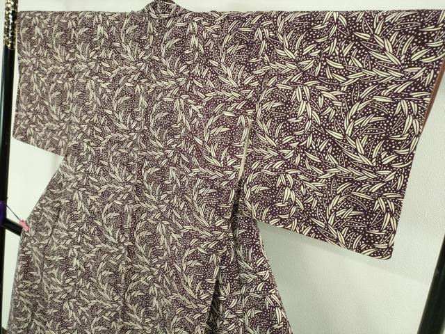 平和屋本店■極上　浦野理一　型染　小紋　葉尽くし　鬼しぼ縮緬　逸品　DZAA8444kh5