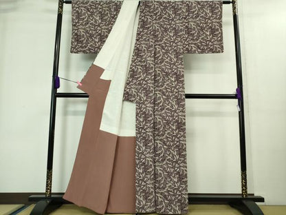 平和屋本店■極上　浦野理一　型染　小紋　葉尽くし　鬼しぼ縮緬　逸品　DZAA8444kh5