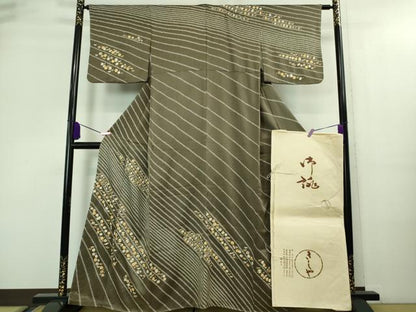 平和屋本店■極上　銀座きしや　訪問着　駒刺繍　絞り　宝尽くし花文　海松茶色地　金彩　たとう紙付き　逸品　未使用　DZAA8453kh5