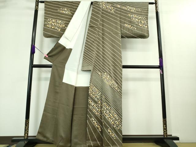 平和屋本店■極上　銀座きしや　訪問着　駒刺繍　絞り　宝尽くし花文　海松茶色地　金彩　たとう紙付き　逸品　未使用　DZAA8453kh5