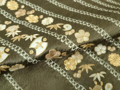 平和屋本店■極上　銀座きしや　訪問着　駒刺繍　絞り　宝尽くし花文　海松茶色地　金彩　たとう紙付き　逸品　未使用　DZAA8453kh5