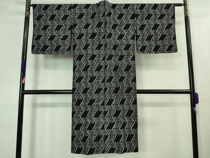 平和屋着物■極上　久留米絣　単衣　綿　道行コート　ロング丈　濃紺地　逸品　DZAA8455kh5