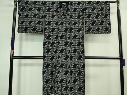 平和屋着物■極上　久留米絣　単衣　綿　道行コート　ロング丈　濃紺地　逸品　DZAA8455kh5