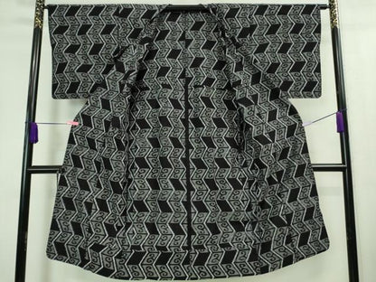 平和屋着物■極上　久留米絣　単衣　綿　道行コート　ロング丈　濃紺地　逸品　DZAA8455kh5