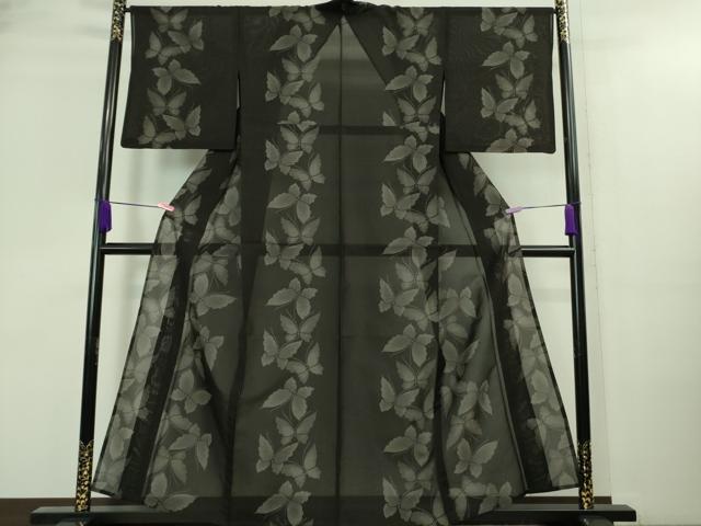 平和屋着物＊極上 夏物 本場大島紬 夏大島 7マルキ 舞蝶文 黒地 逸品 DZAA8479kh5