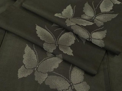 平和屋着物＊極上 夏物 本場大島紬 夏大島 7マルキ 舞蝶文 黒地 逸品 DZAA8479kh5