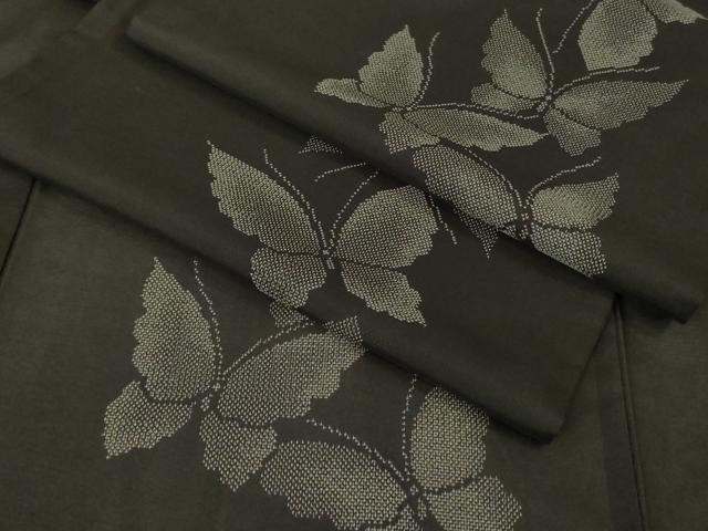 平和屋着物＊極上 夏物 本場大島紬 夏大島 7マルキ 舞蝶文 黒地 逸品 DZAA8479kh5