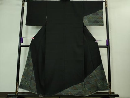 平和屋着物■極上　訪問着　お召地　名物裂切嵌　黒地　逸品　未使用　DZAA8492kh5
