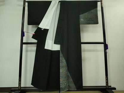 平和屋着物■極上　訪問着　お召地　名物裂切嵌　黒地　逸品　未使用　DZAA8492kh5