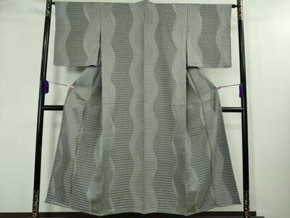 平和屋着物▽極上 お召 単衣 よろけ縞 黒地 逸品 未使用 DZAA8496kh5