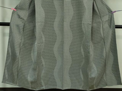平和屋着物▽極上 お召 単衣 よろけ縞 黒地 逸品 未使用 DZAA8496kh5